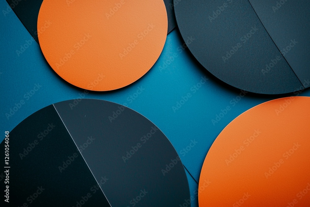 Poster modern abstract background showing orange and dark gray circles partially overlapping over a blue su