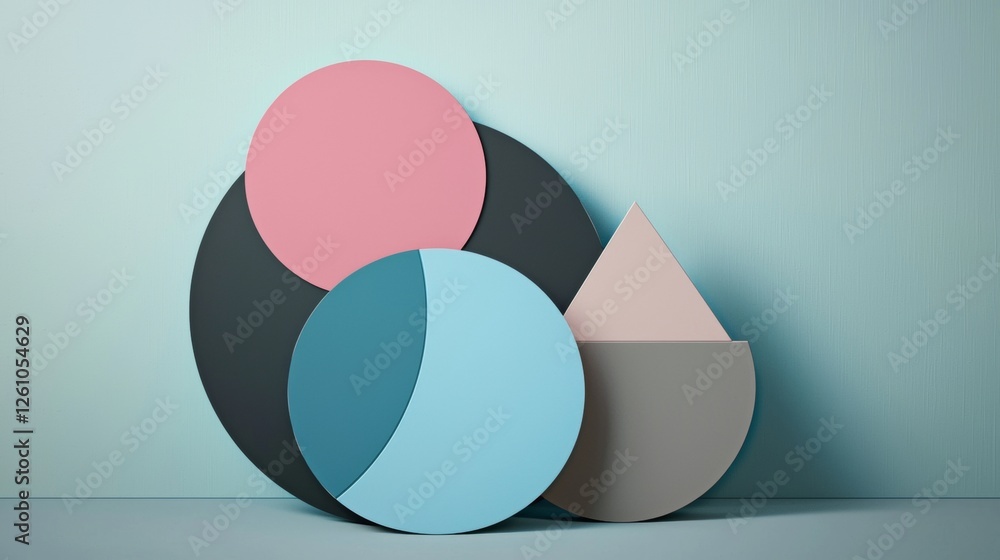 Poster geometric shapes in pastel colors create a visually appealing abstract composition, ideal for design