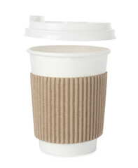 Paper cup with lid on white background. Mockup for design