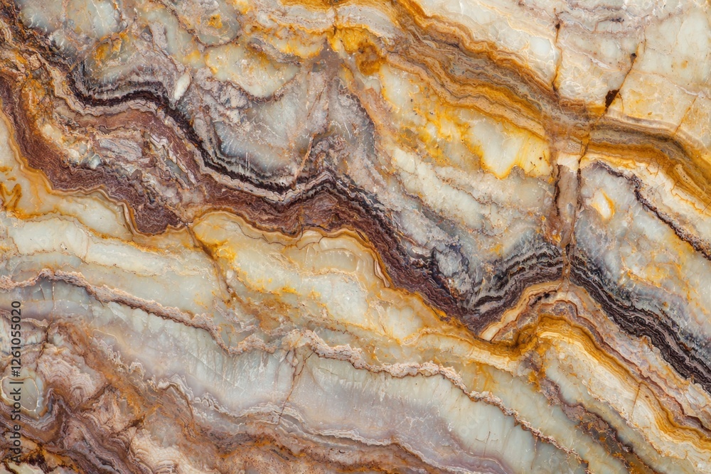 Poster smooth surface of polished multicolored onyx marble showing wavy pattern creating beautiful natural 