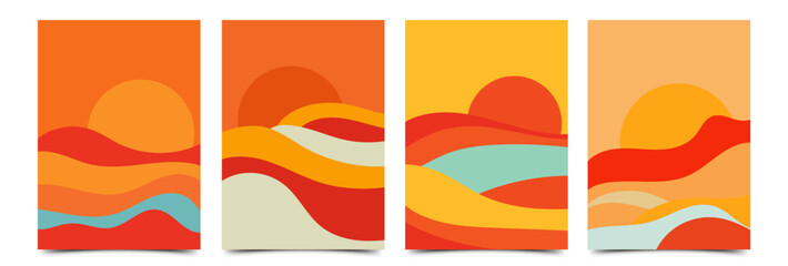 Obraz premium Beach summer flowing wave cover template collection. Simple wave retro vector abstract illustration