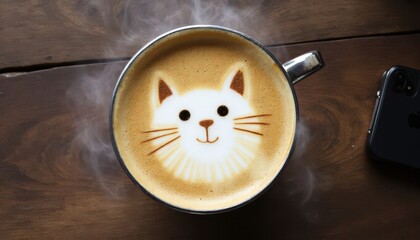 Whimsical Cat Face Latte Art with Playful Charm