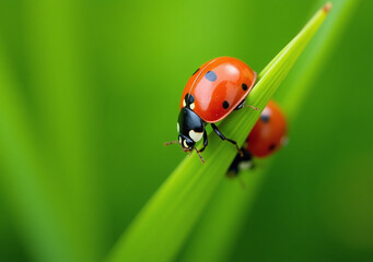 Fototapeta premium ladybugs green grass captured macro photography showcasing natural world
