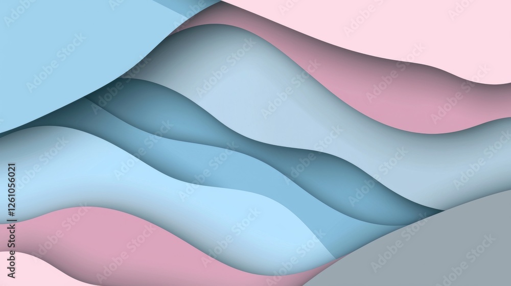 Poster creating an abstract background featuring pastel-colored paper cutout waves, forming a smooth and fl
