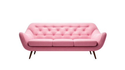 Pink sofa isolated on transparent background representing comfort and style