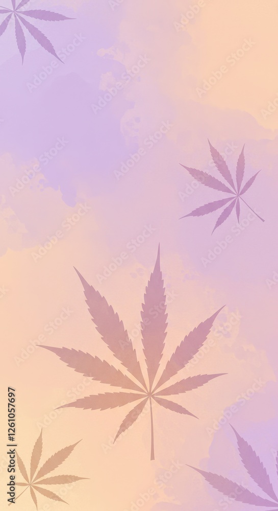 Poster pastel cannabis leaf pattern on soft gradient background for modern design