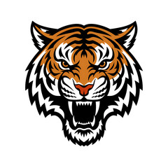 Tiger head with a mouth open and teeth showing