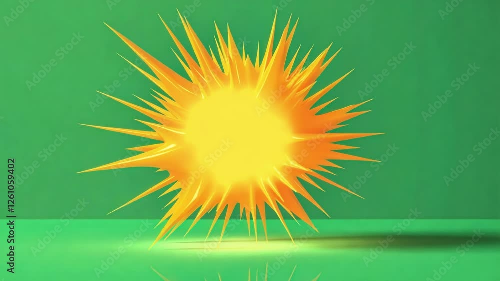 Poster a bright yellow starburst shape with pointed edges appearing dynamic and energetic on the green canv