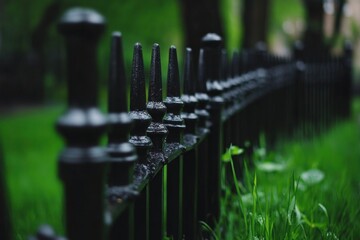 Black Iron Fence beside Lush Green Grass