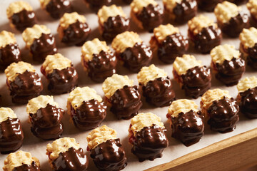 Homemade Christmas cookie dipped in chocolate