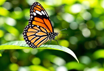Fototapeta premium Design a captivating scene of a butterfly landing on a vibrant leaf, with intricate layers of foliage.