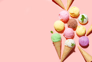 Ice cream scoops with various flavors