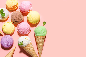 Ice cream scoops with various flavors