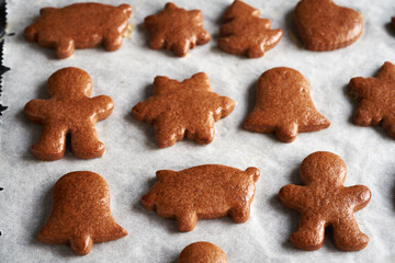 Gingerbread Christmas cookies on baking paper