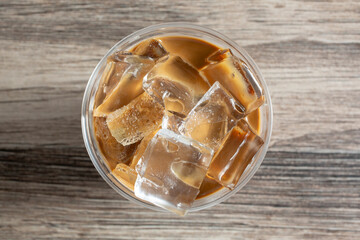 A top down view of a cup of Vietnamese coffee.