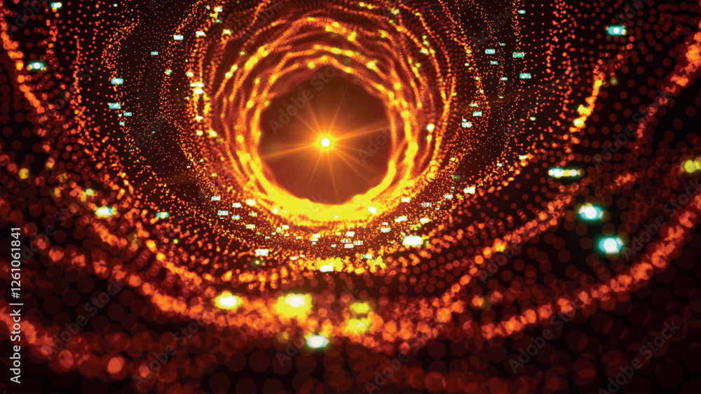 Poster abstract digital particle wave. technology background. colored musical wave. dark background. digita