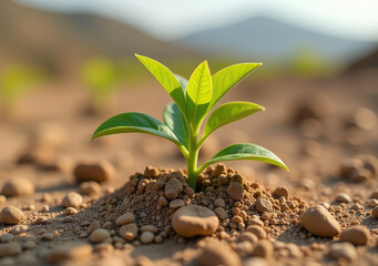 plant grows dry barren ground without nourishment living organisms