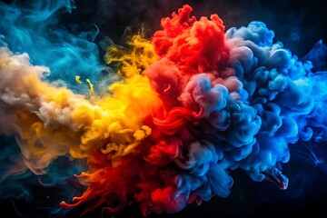 Colorful cloud of smoke with red, yellow, and blue colors
