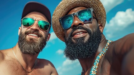 Friends enjoying a vibrant summer day together at the beach with smiles and laughter