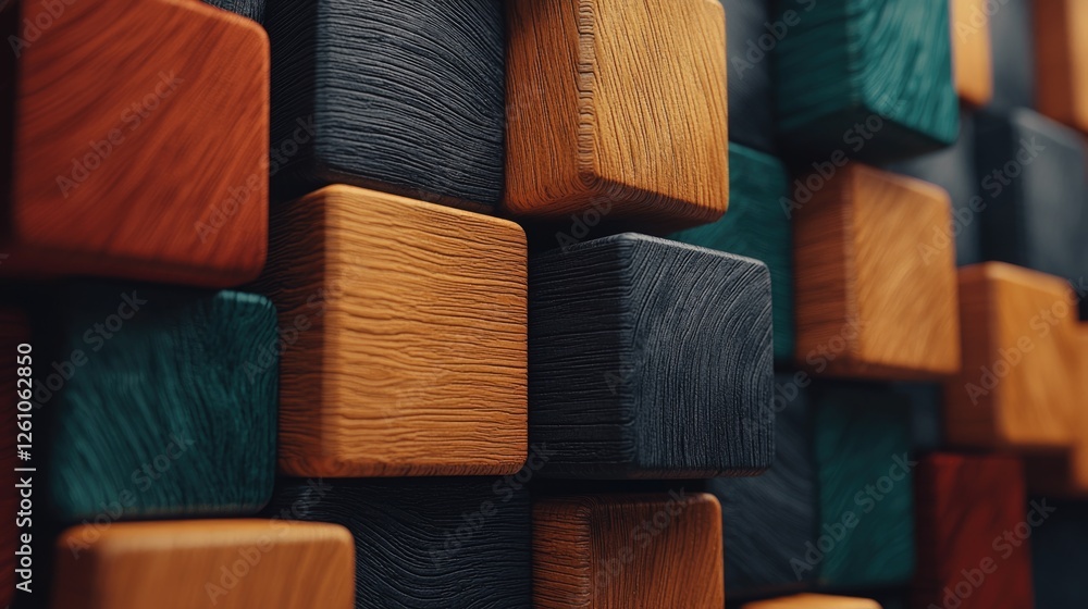 Poster stacked multi-colored wooden blocks representing diversity and creativity in a vibrant spectrum