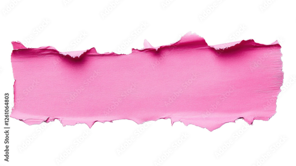 Poster pink torn paper piece with transparent background creating empty space for text or design