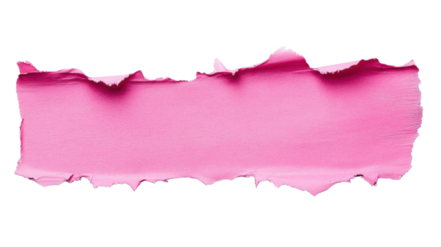 Pink torn paper piece with transparent background creating empty space for text or design