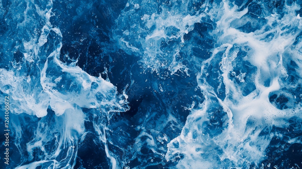 Poster dynamic water splashes burst against a serene blue canvas, showcasing vivid hues and intricate patte