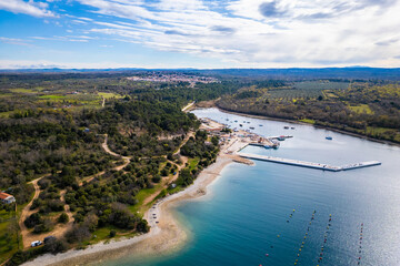 Aerial view of the Croatian coast with view of Novigrad, Lanterna, Vabriga and Cervar.