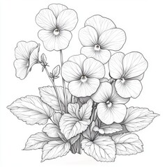 Botanical line drawing of violets