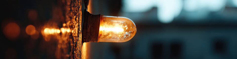 Illuminated Cylindrical Lightbulb on Textured Wall