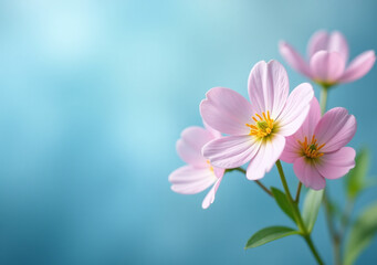 Fototapeta premium soft romantic floral image primroses gentle blue blurred background text overlay nature
