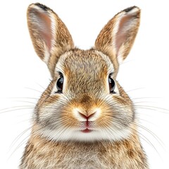 Fototapeta premium Cute brown bunny rabbit close-up, white background, pet portrait