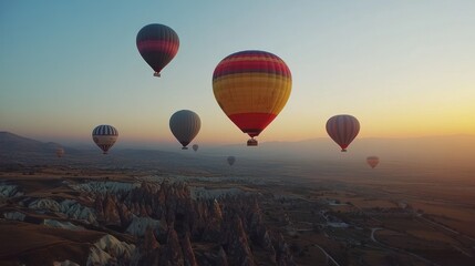 Obraz premium Hot Air Balloons Soaring Over Cappadocia Landscape