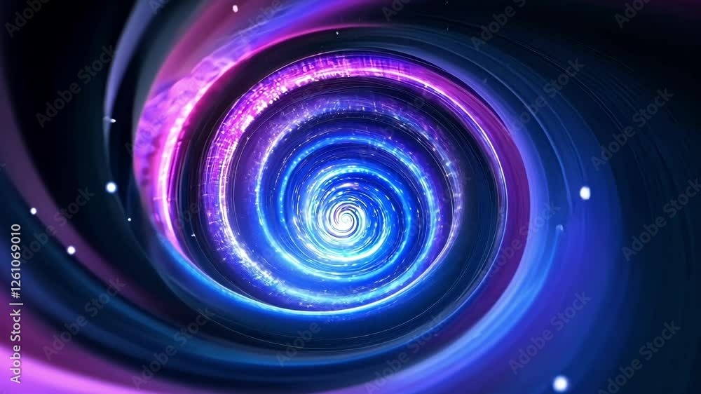 Aufkleber bright purple and blue particles are rotating to form a dynamic spiral shape, creating a mesmerizing