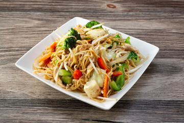 A view of a plate of chow mein.