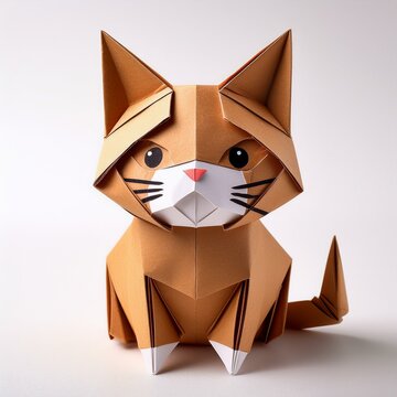 chat  en origami, pliage en forme d'animal mignon et kawai en ia