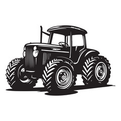 Old-School Farming Tractor – Detailed Black and White Art