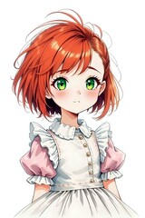 illustration d'une petite fille rousse habill&eacute;e dans une belle robe &agrave; froufrous