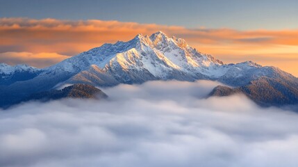 Obraz premium Snowy mountain peak sunrise, cloudscape