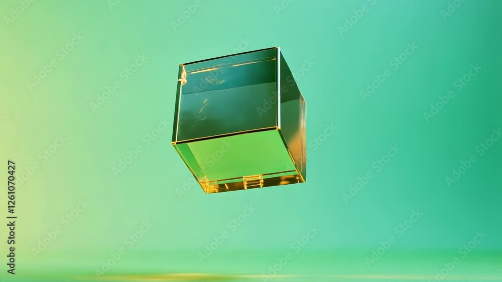 Poster translucent golden geometric form gently rotating against chroma key surface, showcasing sleek desig