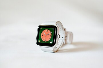 Sleek smartwatch displaying vibrant face against minimalist back