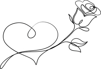 Single Line Drawing Rose, Heart, Love, Romance, Valentines Day, Elegant, Minimalist, Art, Design, Gr