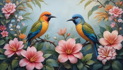 Obraz premium Birds flores painting design generative ai