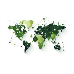 global map with green business hubs highlighted, showcasing interconnectedness and sustainability. This design emphasizes eco friendly initiatives and global collaboration