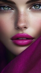 Vibrant close-up showcasing beauty, radiant skin, and bold lip color enhanced by subtle makeup artistry