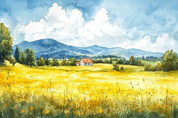 Obraz premium Summer landscape. Oil painting. Hand-drawn illustration.