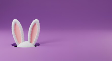 Adorable bunny ears peeking through purple background