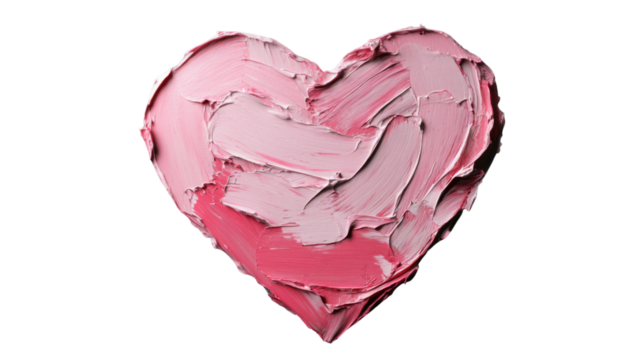 Pink heart shape created with painting brushstrokes on transparent background