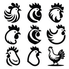 Hen silhouette isolated on white background. Chicken head design vector art, chicken animal vector illustration