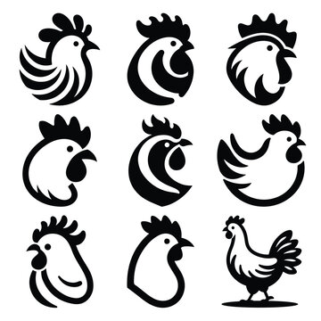 Hen silhouette isolated on white background. Chicken head design vector art, chicken animal vector illustration